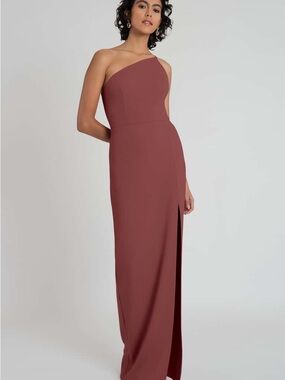 NWT Jenny Yoo Aubrey One-Shoulder Evening Gown in Dusty Cinnamon Rose